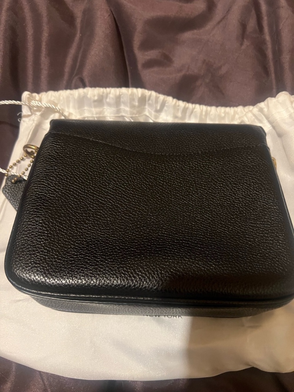 Black Leather Top-Handle Crossbody Bag with Gold Hardware - Picture 6 of 6